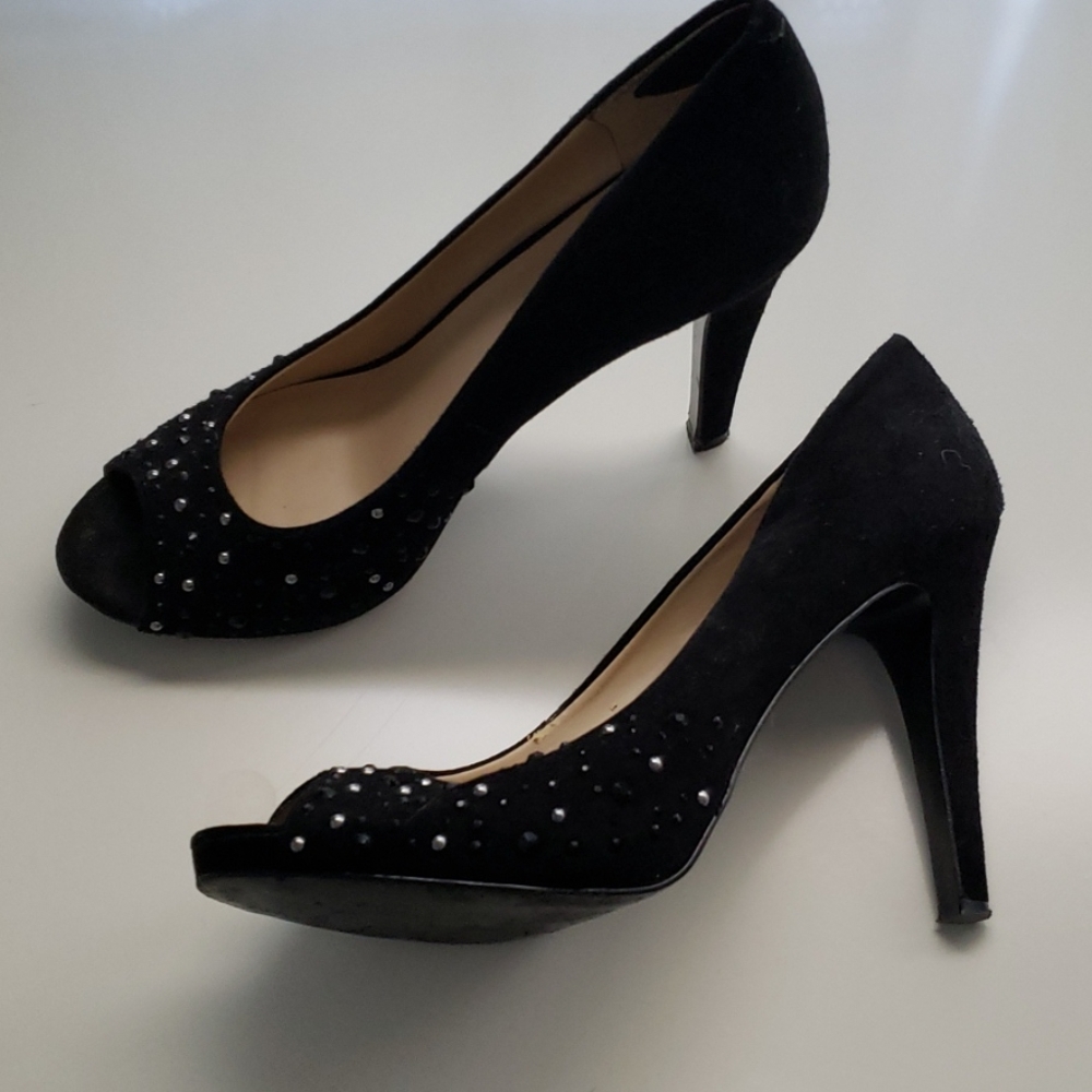 Black Suede Sequin Pumps